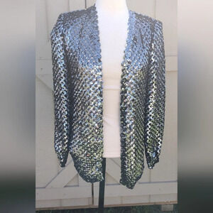 Vintage Three Flags California Sequin Jacket Size 6 Open Front Cardigan